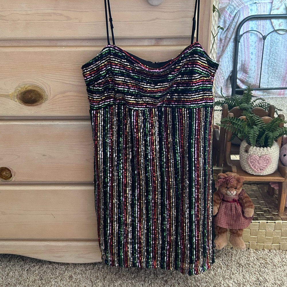 Kohls Rainbow Stripe Sequin Mini Dress🌈✨